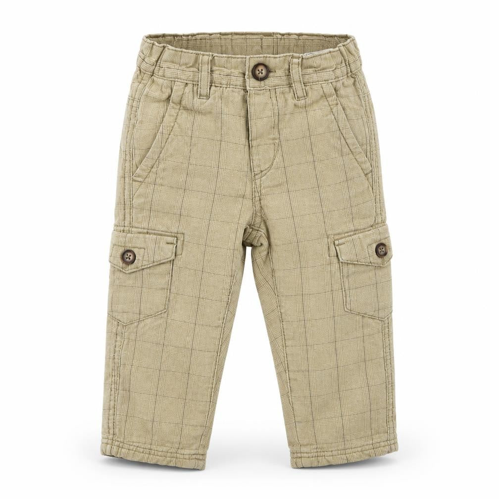 LOGG Girls Beige Check  Jogger Trousers Size 9-12 Months