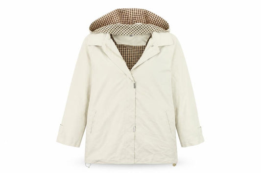 Front view of VS Collection women’s beige jacket coat, size UK 14