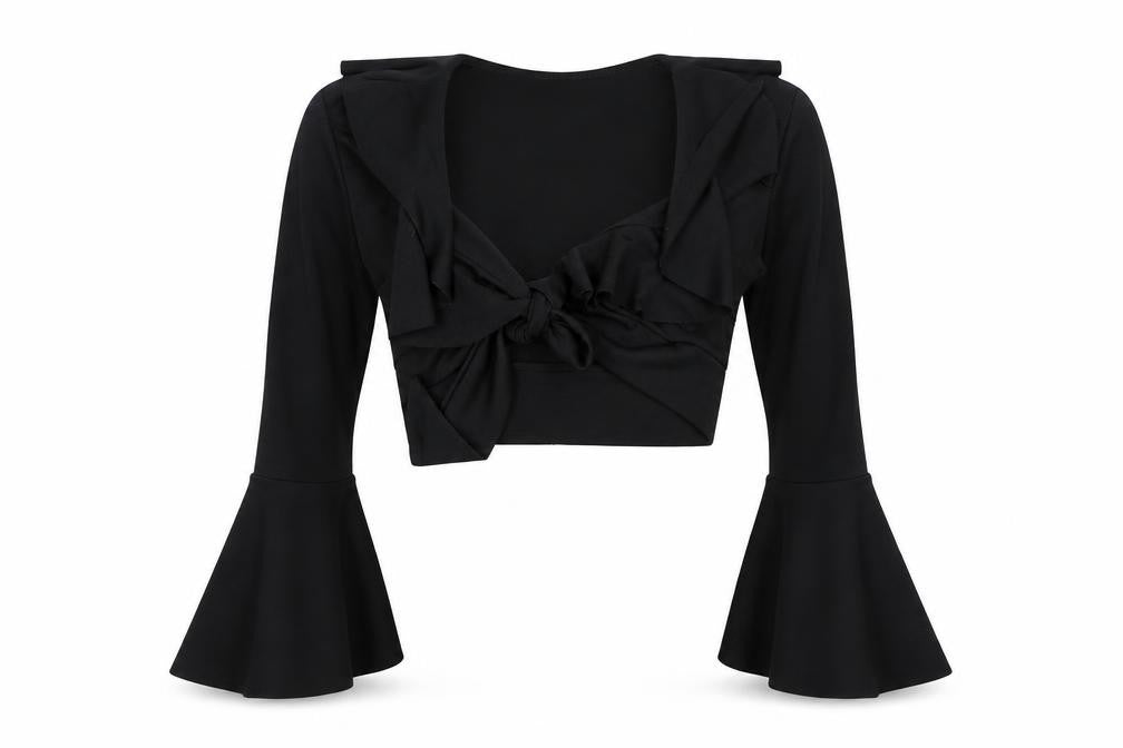 Front view of Boohoo women’s black cropped blouse, size UK 8
