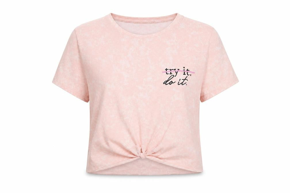 Front view of Primark women’s pink cropped polo, size S