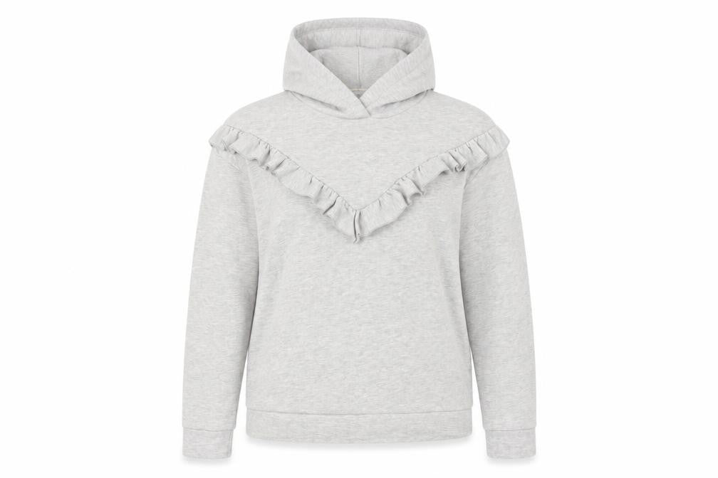 Front view of Papaya women’s grey pullover hoodie, size M