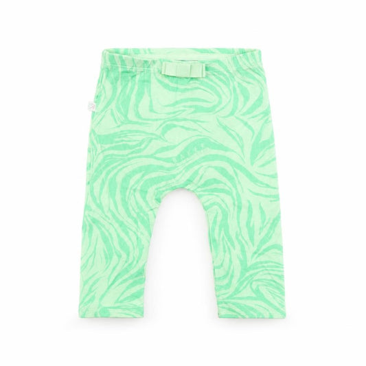 Front view of Baker girls’ green animal print capri leggings, size 6-9, months