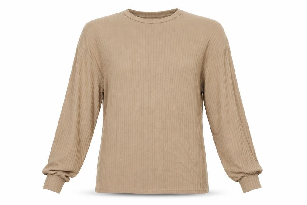 Front view of Boohoo women’s beige jumper, size UK 12