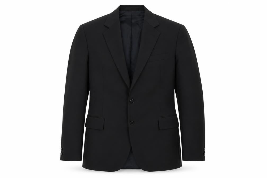 Front view of Burton men’s black jacket blazer, size 40