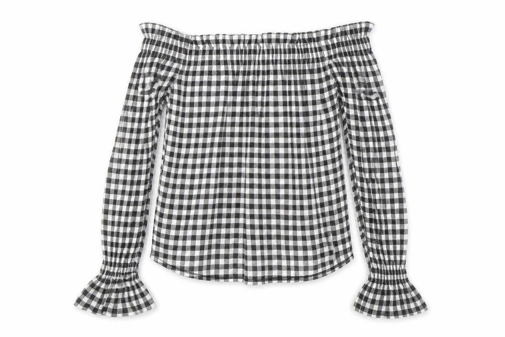 Front view of Atmosphere women’s black plaid basic blouse, size UK 8