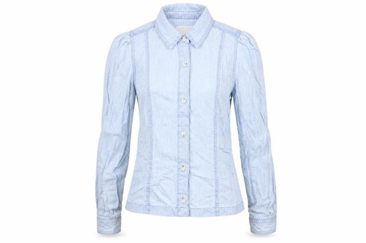 Front view of Miss Selfridge women’s blue basic button-up, size UK 8