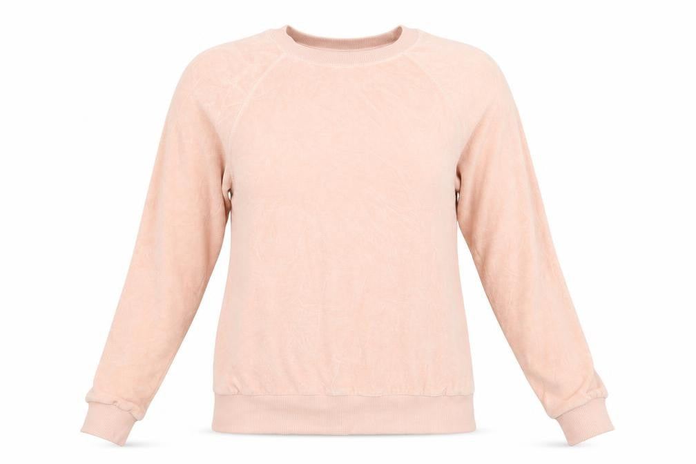 Front view of H&M women’s pink jumper, size S, - pastel
