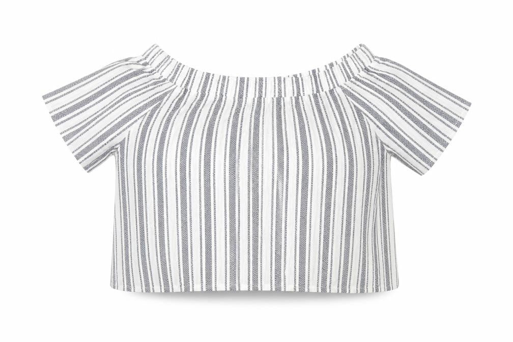 Top Shop Womens Blue Striped  Cropped Blouse Size 12