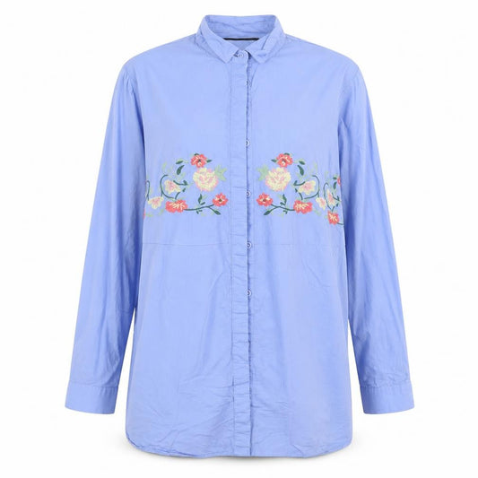 Front view of B. You women’s blue basic button-up, size UK 12