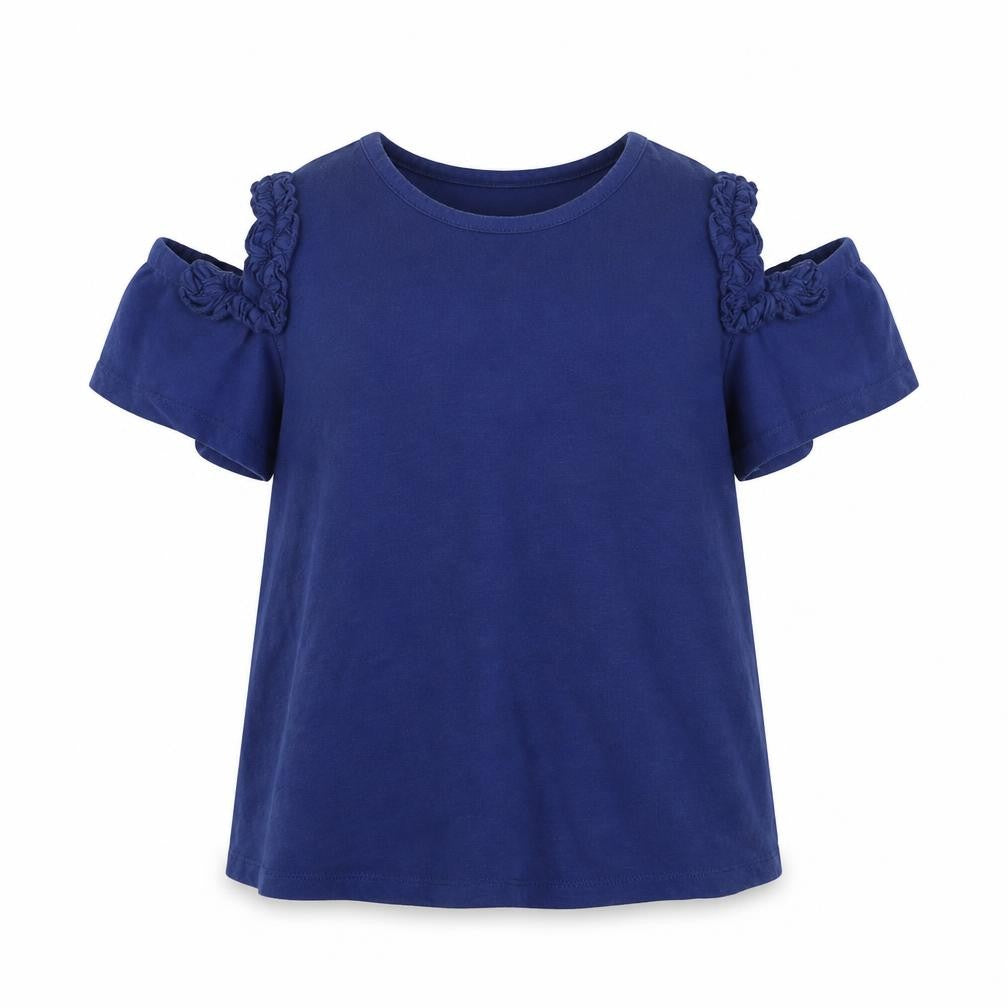 Front view of Very girls’ blue basic t-shirt, size 11, years - open shoulders