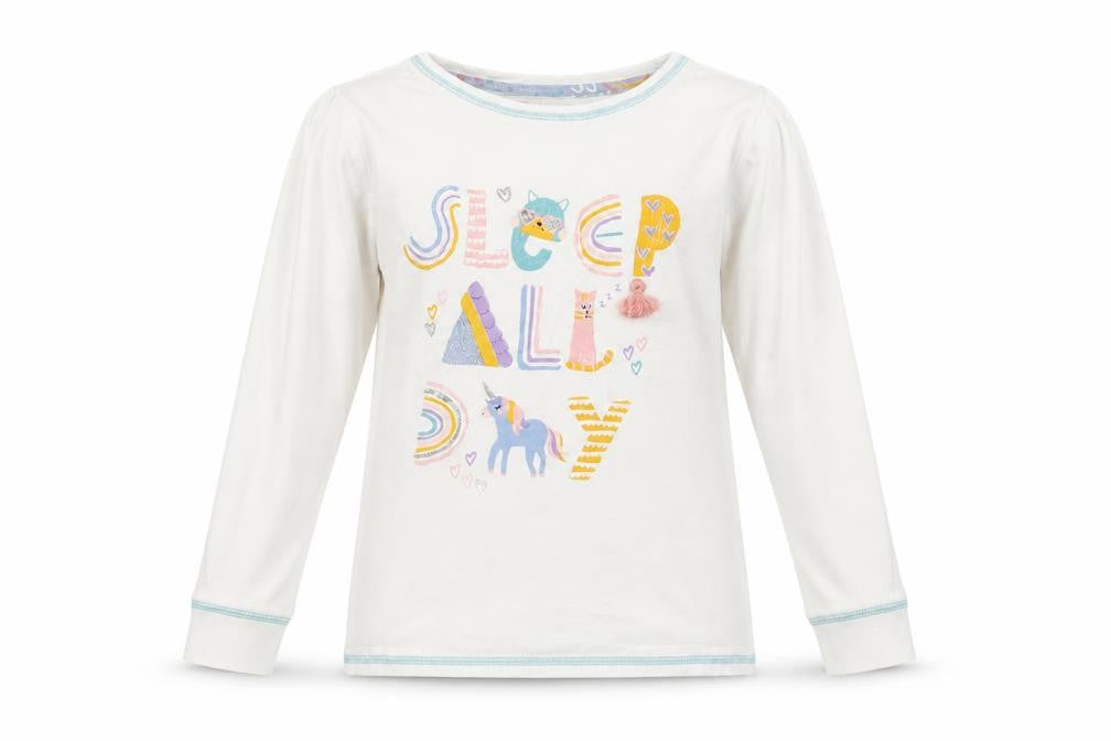 Front view of Tu girls’ white geometric top pyjama set, size 11-12, years