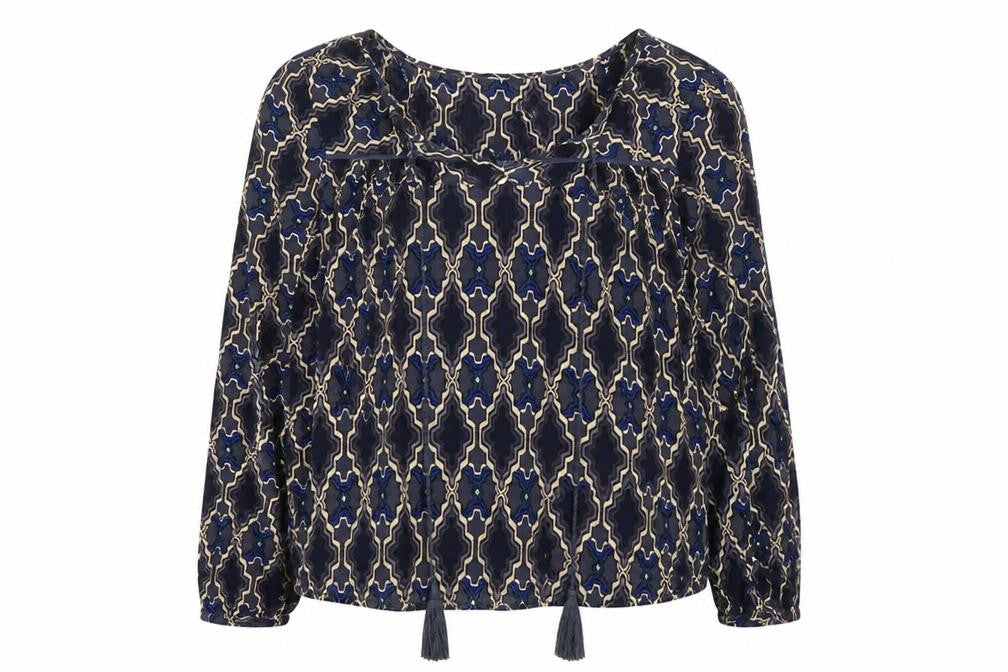 Front view of Vero Moda women’s blue geometric basic blouse, size S
