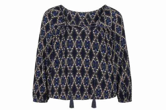 Front view of Vero Moda women’s blue geometric basic blouse, size S