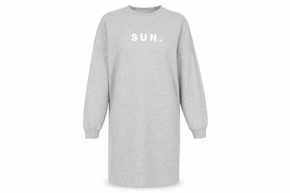 Front view of Missguided women’s grey jersey pencil dress, size UK 10, - sun