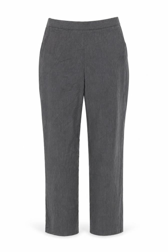 Front view of Preworn women’s grey trousers, size UK 10, 26-inch leg