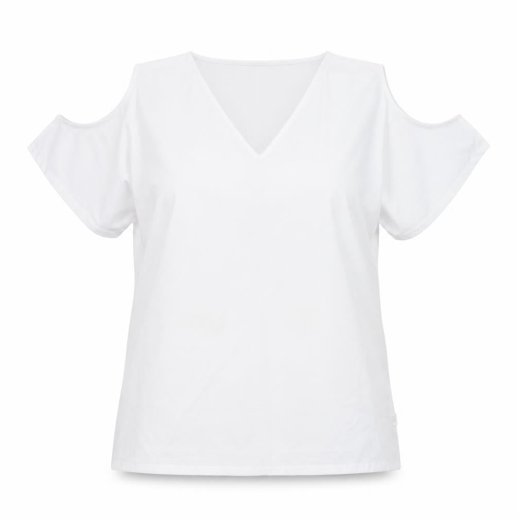 Front view of BYOU women’s white colourblock basic blouse, size L