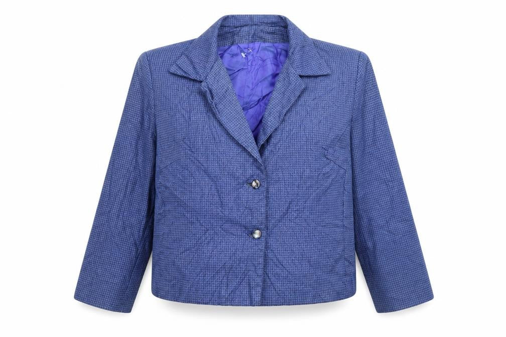 Front view of Preworn women’s blue houndstooth jacket blazer, size UK 16
