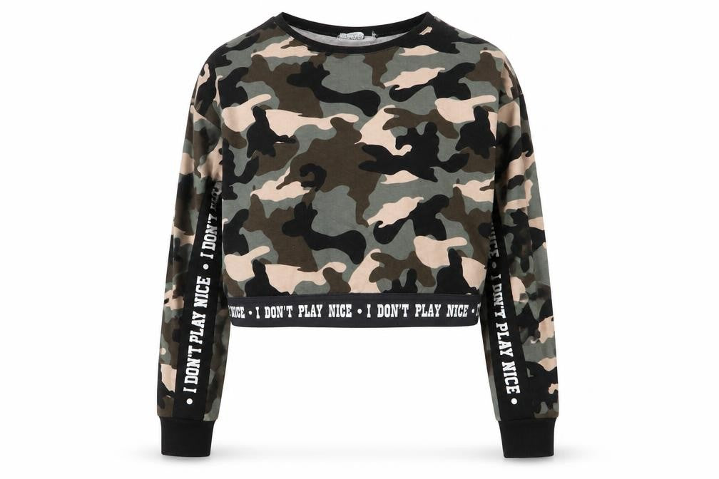 Front view of Select women’s multicoloured camouflage jumper, size UK 6