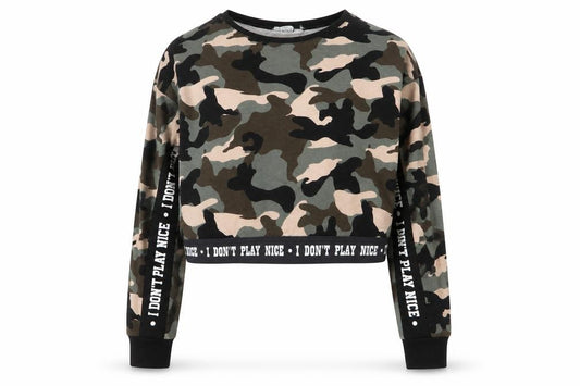 Front view of Select women’s multicoloured camouflage jumper, size UK 6