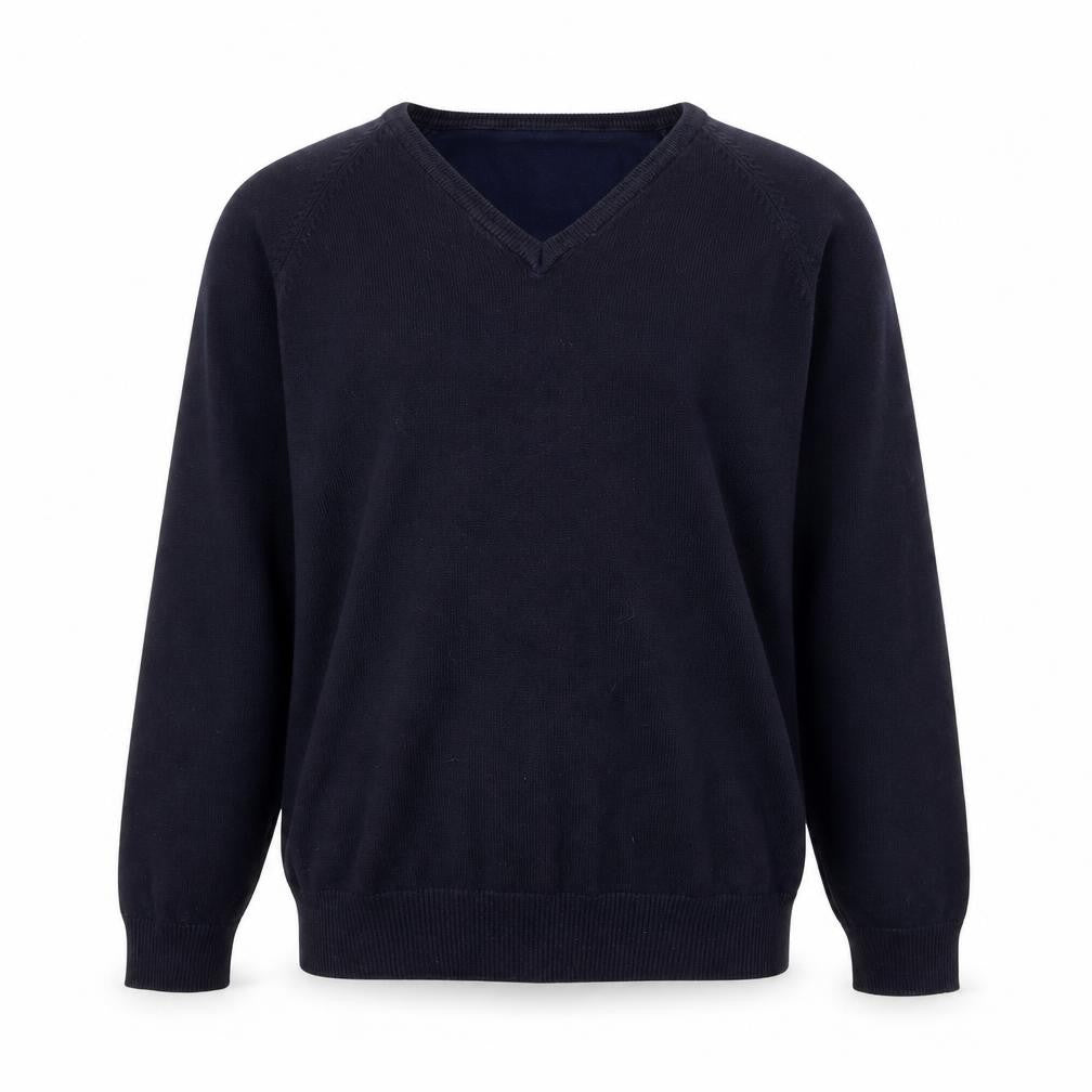 Front view of Trustar men’s blue pullover sweatshirt, size M