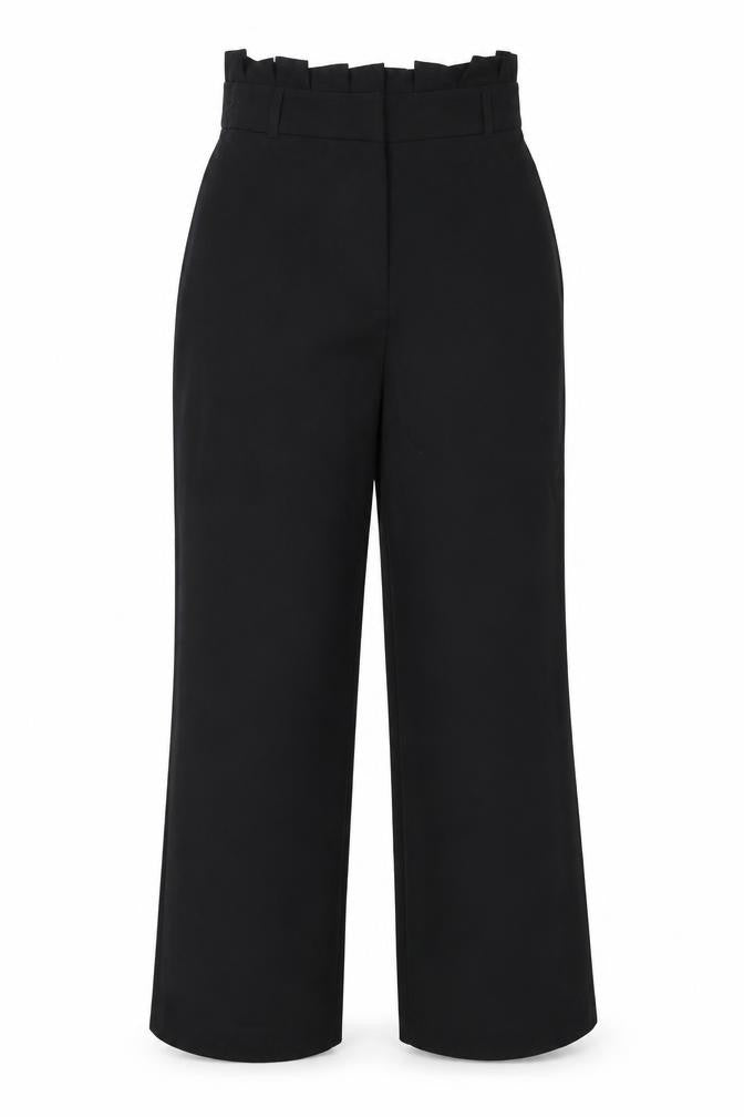 Front view of River Island women’s black trousers, size UK 10, 21-inch leg