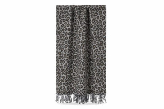 Front view of Preworn women’s brown animal print knit shawl/wrap
