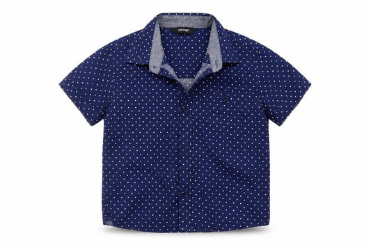 Front view of George boys’ blue polka dot basic button-up, size 12-18, months