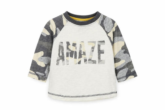 Front view of Next boys’ grey basic t-shirt, size 6-9, months - amaze