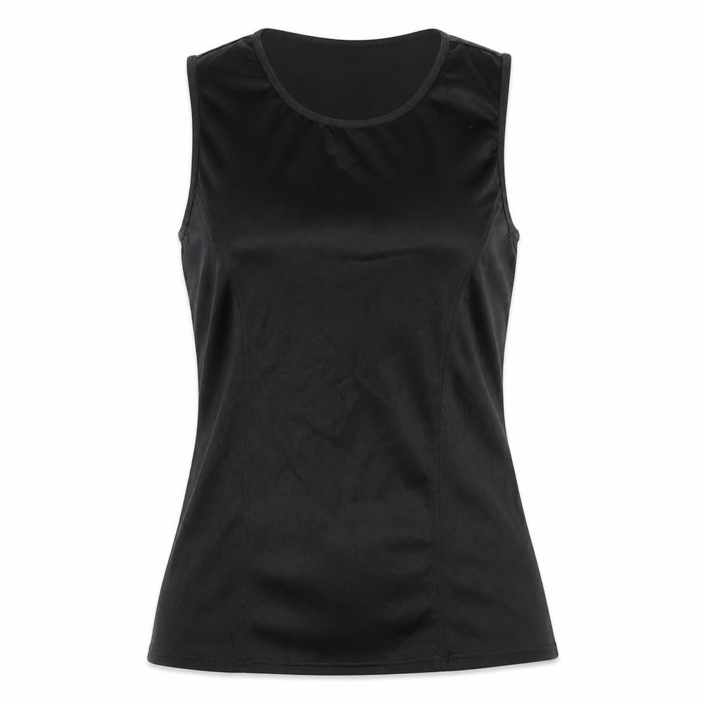Front view of Marks & Spencer women’s black basic tank, size UK 8