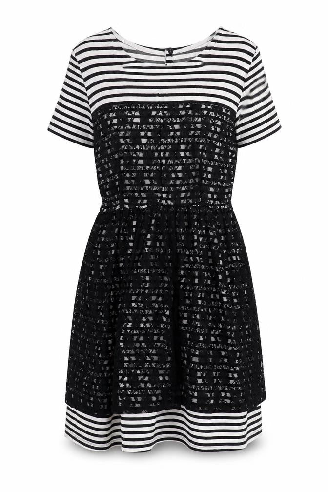 Front view of Skye women’s white striped a-line, size UK 14