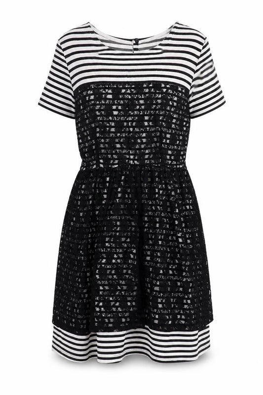 Front view of Skye women’s white striped a-line, size UK 14