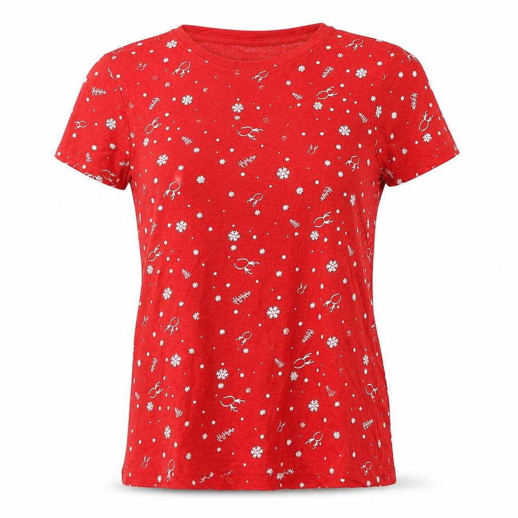 Front view of Primark women’s red geometric basic t-shirt, size UK 8