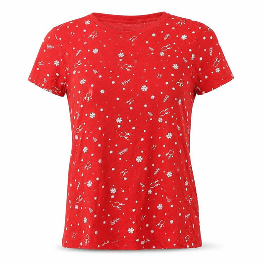 Front view of Primark women’s red geometric basic t-shirt, size UK 8