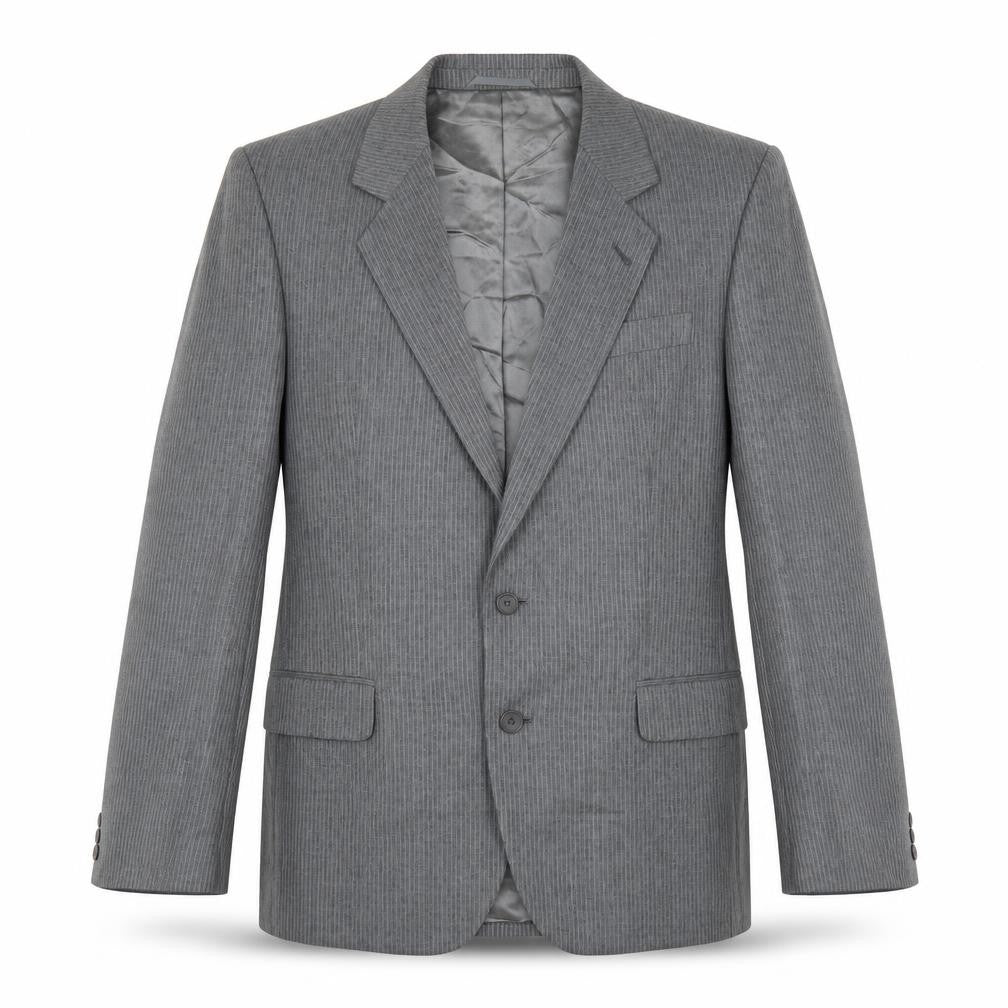 Front view of Skopes men’s grey striped jacket suit jacket, size 40