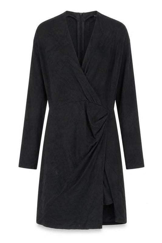Front view of Missguided women’s black wrap dress, size UK 10