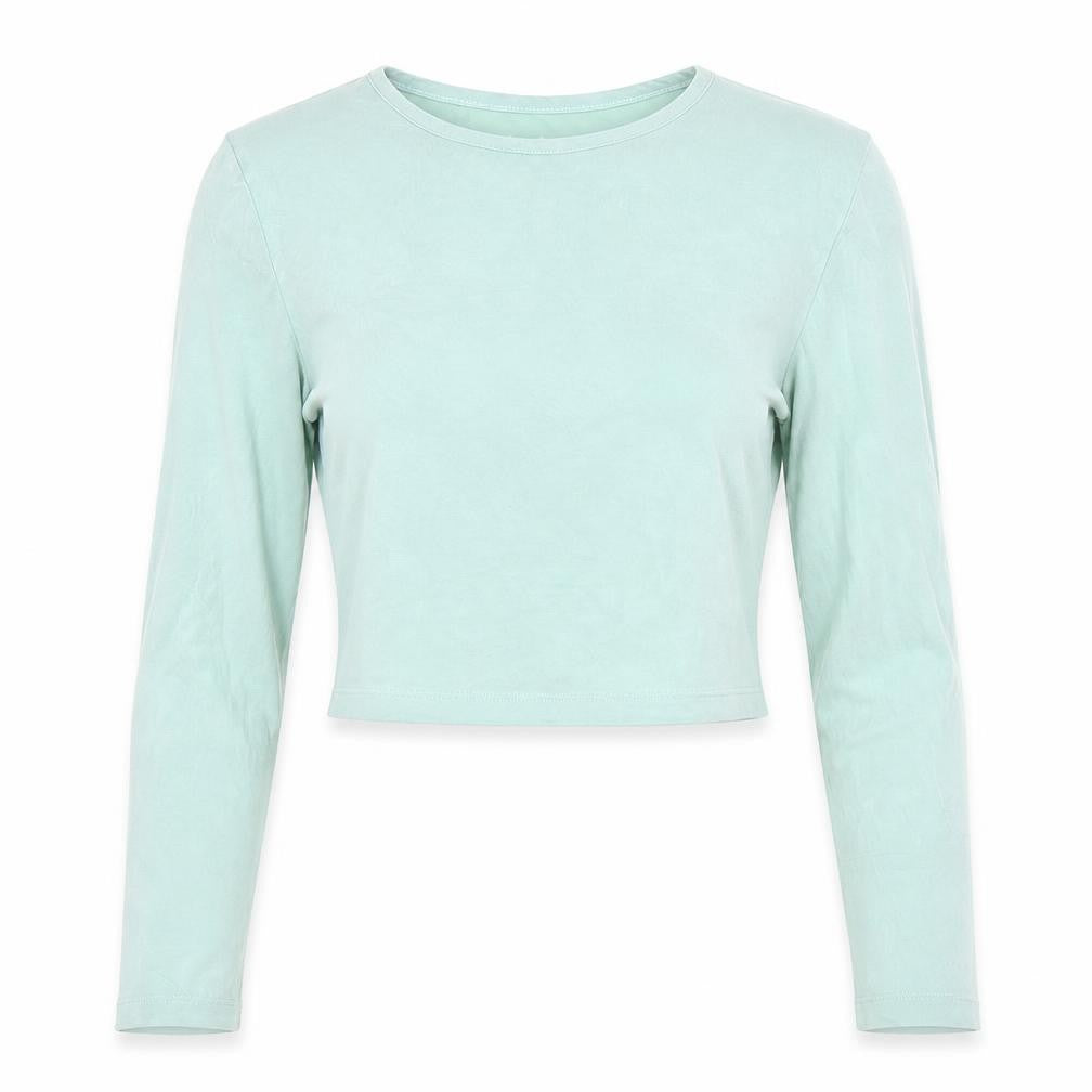 Front view of ASOS women’s green cropped blouse, size UK 12