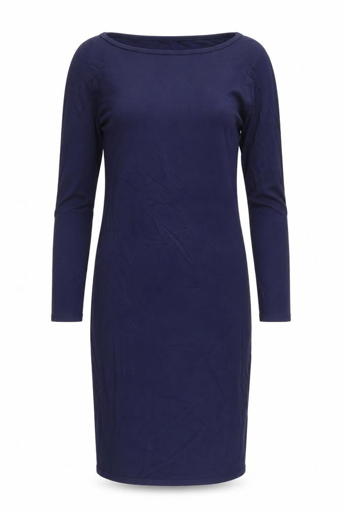 Front view of Boohoo women’s blue shift, size UK 10