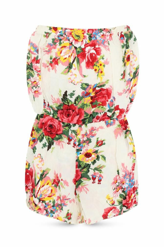 Front view of Glamorous women’s ivory floral romper one-piece, size UK 10