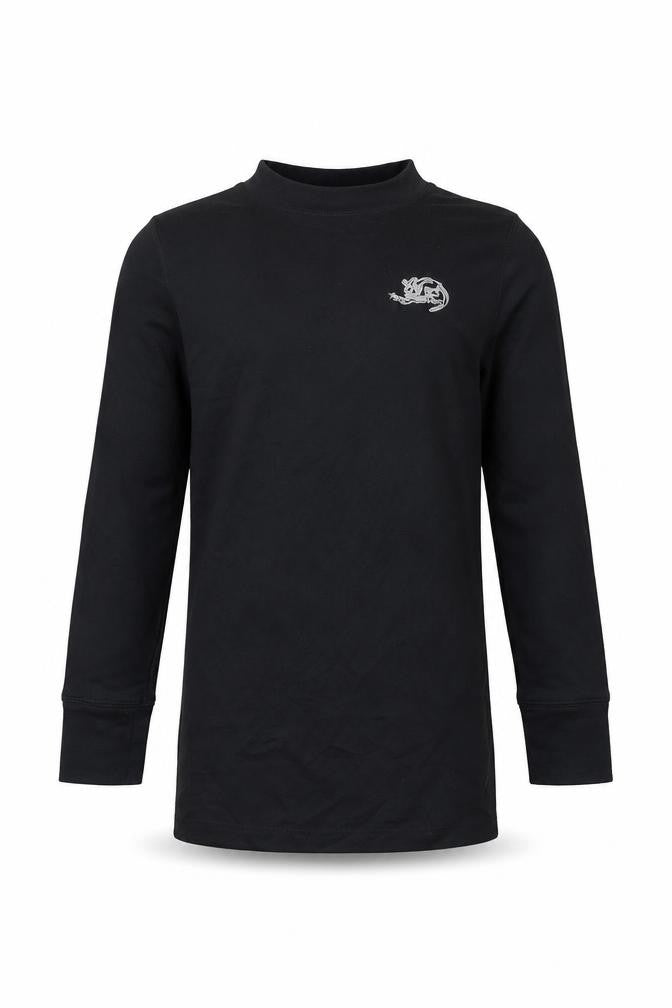 Front view of Kangaroo girls’ black basic t-shirt, size 5-6, years