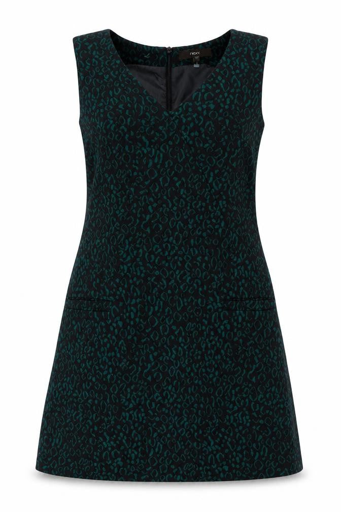 Front view of Next women’s green a-line, size UK 10, - leopard print