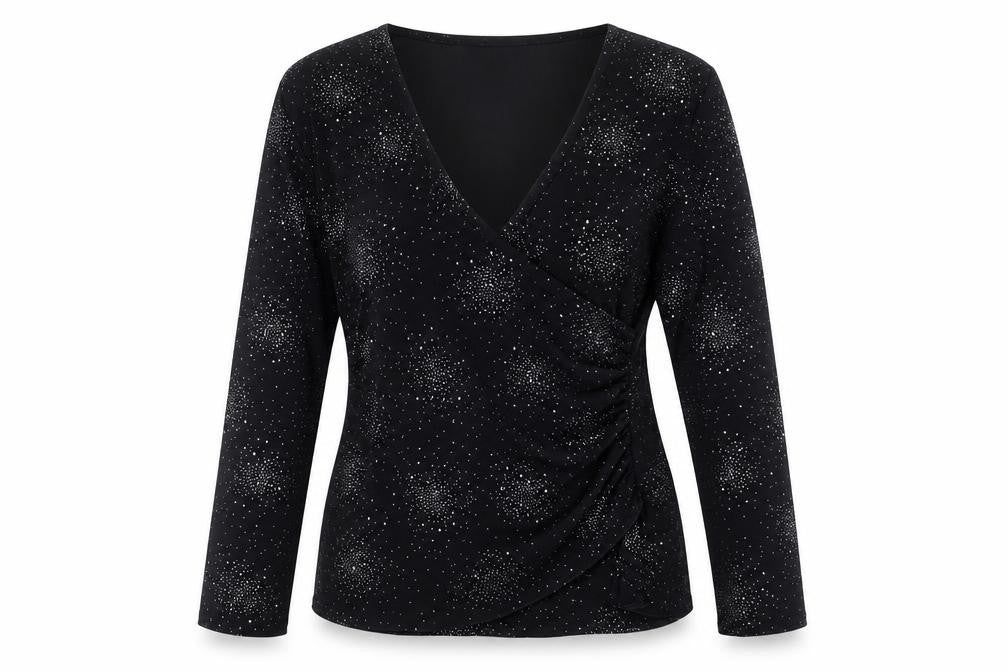Front view of Future Force women’s black basic blouse, size UK 12