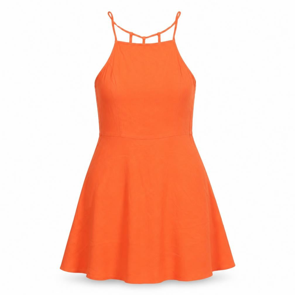 Front view of Divided women’s orange bodycon, size UK 6