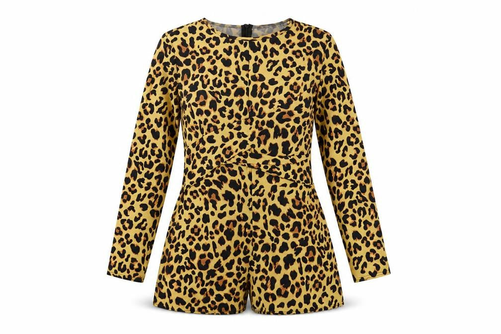 Boohoo Womens Beige Animal Print Chiffon Romper One-Piece Size 10