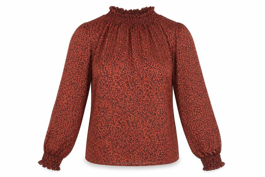 Front view of George women’s orange animal print basic blouse, size UK 8