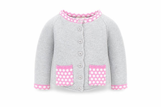 Front view of Strawberry Faire girls’ grey jacket, size 12, months