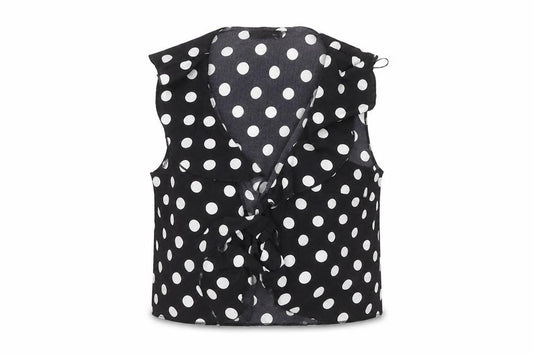 Front view of PRETTYLITTLETHING women’s black polka dot basic blouse, size UK 12