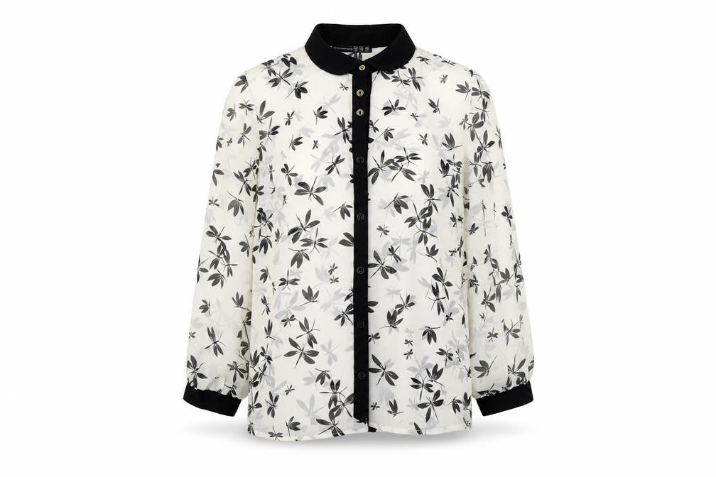 Front view of Atmosphere women’s black basic button-up, size UK 10, - dragonfly