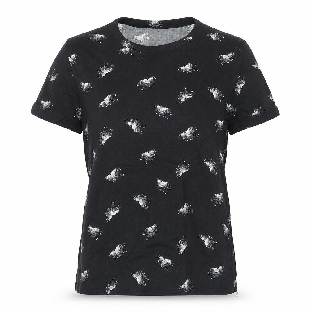 Front view of Gap women’s black floral basic t-shirt, size XS