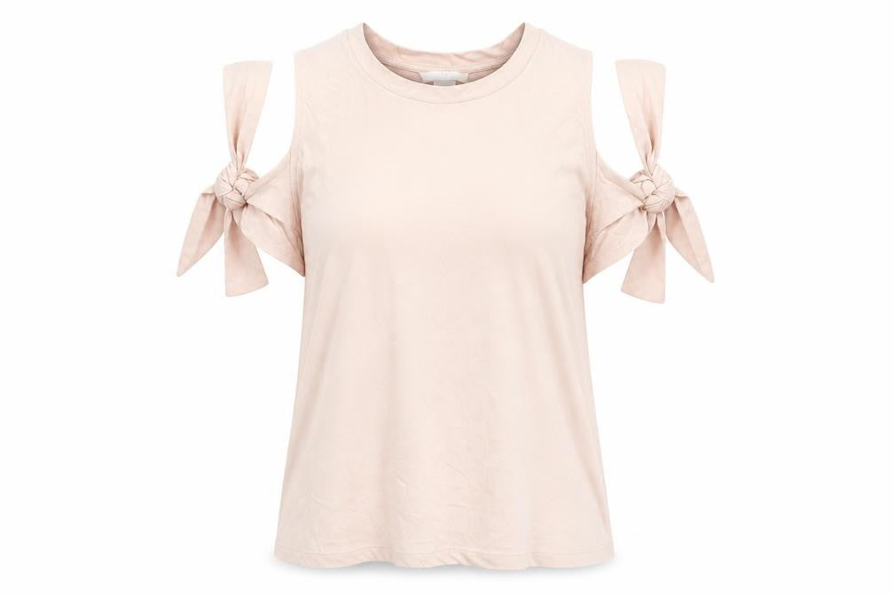 Front view of H&M women’s pink basic blouse, size S