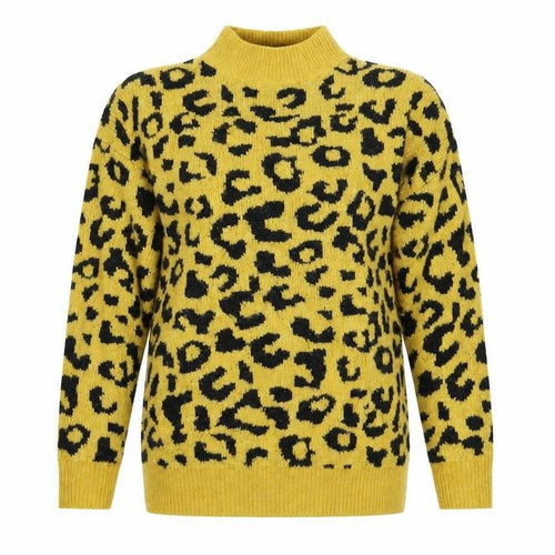 Quiz Womens Yellow Animal Print Knit Pullover Jumper Size S